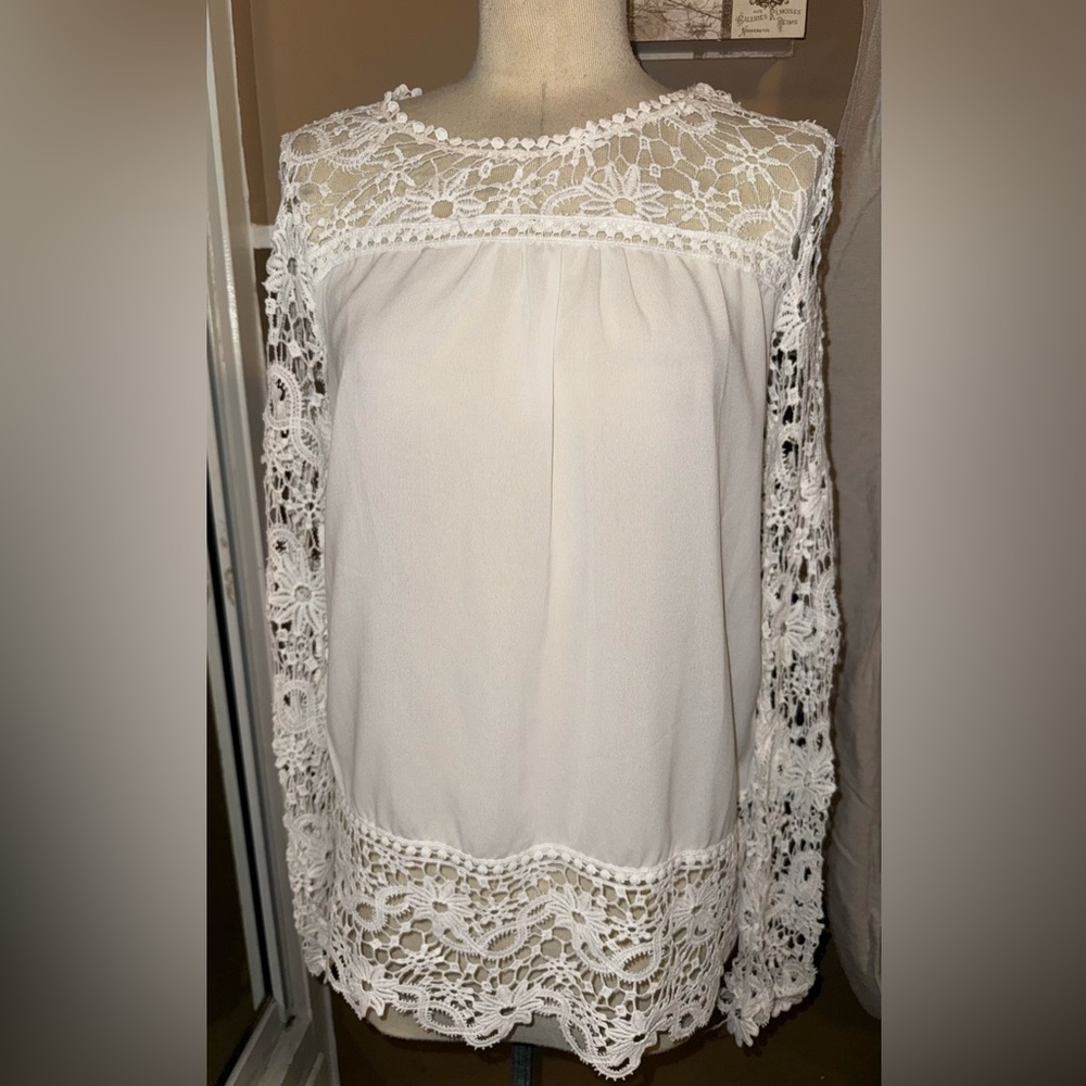 H&M White Lace Detail Blouse